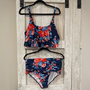 Avidlove 2 pc Swimsuit size XL high waist brief bottoms w/roushing.